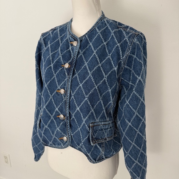 Veronica Beard Jeans Denim Cropped Nolita Diamond Print Jacket - Picture 2 of 7